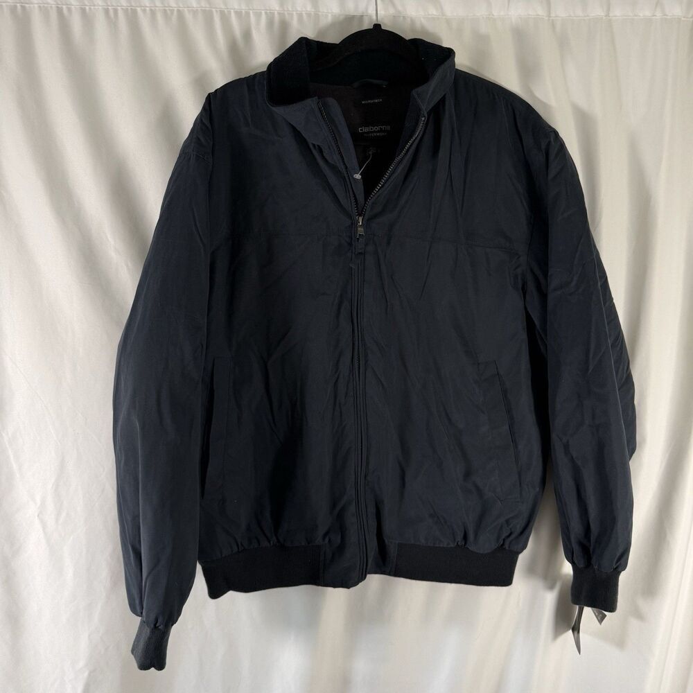 New Claiborne Outerwear Jacket Men's Large Blue Full Zip Microfiber Pockets